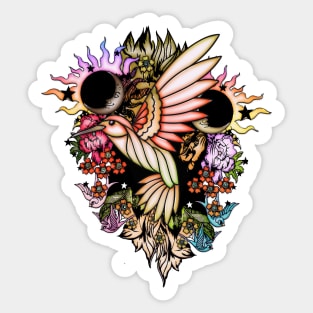 Beautiful fantasy bird and flowers Sticker